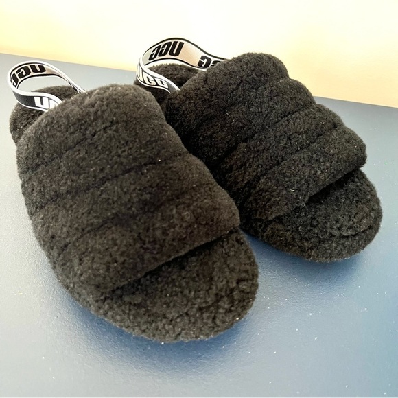 Ugg Fluff Yeah Fuzz Black Slide Open Toe Soft Shoe Slides Sandals Size 8 - Picture 15 of 16